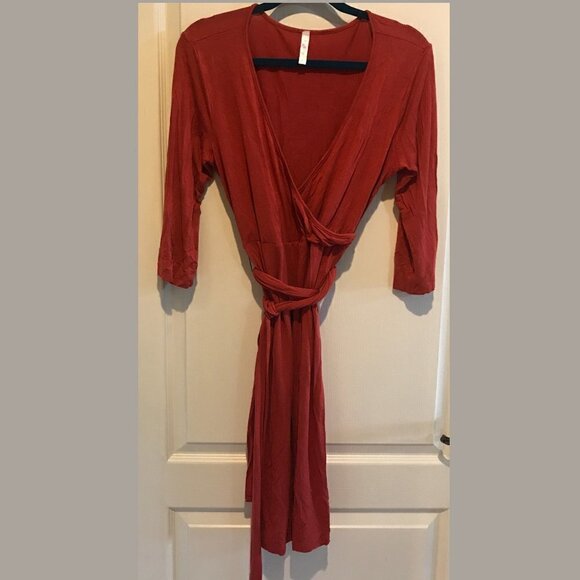 Faux Wrap Surplice Jersey Knit Dress - Picture 1 of 4